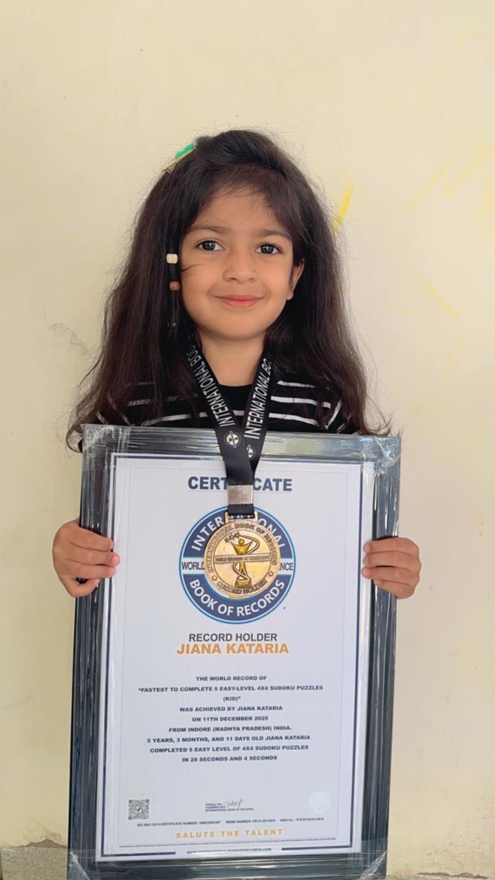 5-year-old Jiana from Indore becomes world record holder in Sudoku